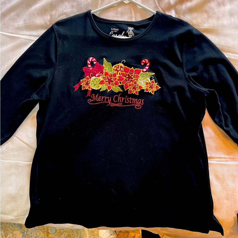 CORAL BAY - BLACK Embroidered Christmas Holiday Top